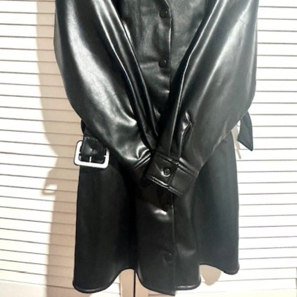Peta Approved Vegan Black Dress With Belt. Buttons Down The Front